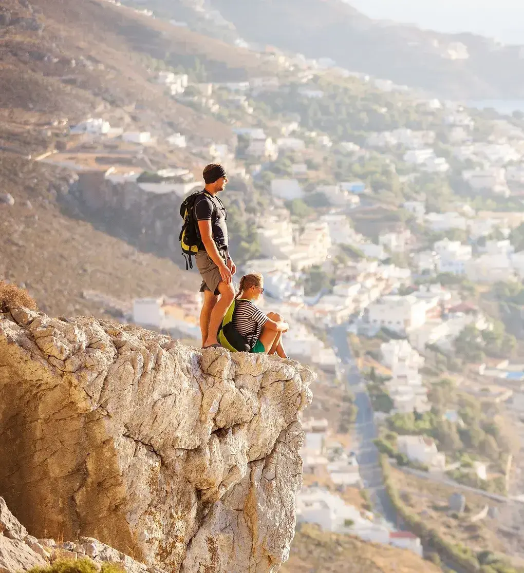 Rock climbers taking in the rewarding vista in Kalymnos