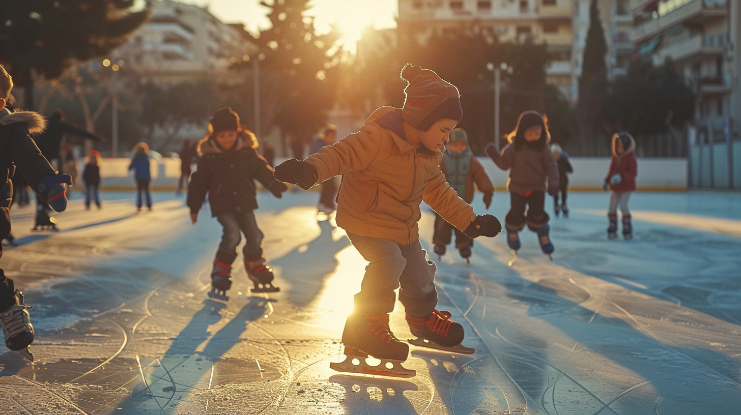 Kids ice-skating in Athens