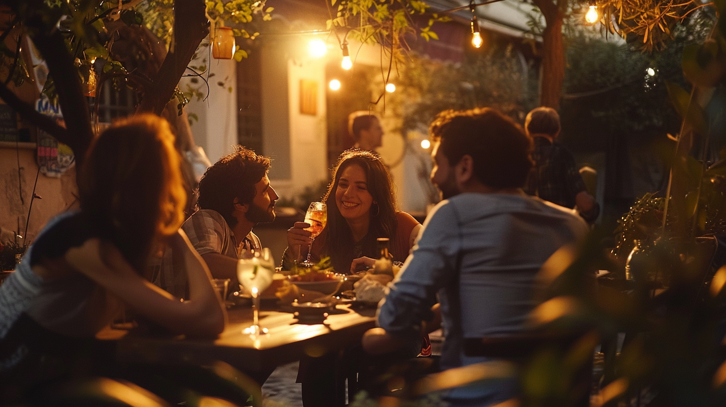 Friends having a meal in Athens