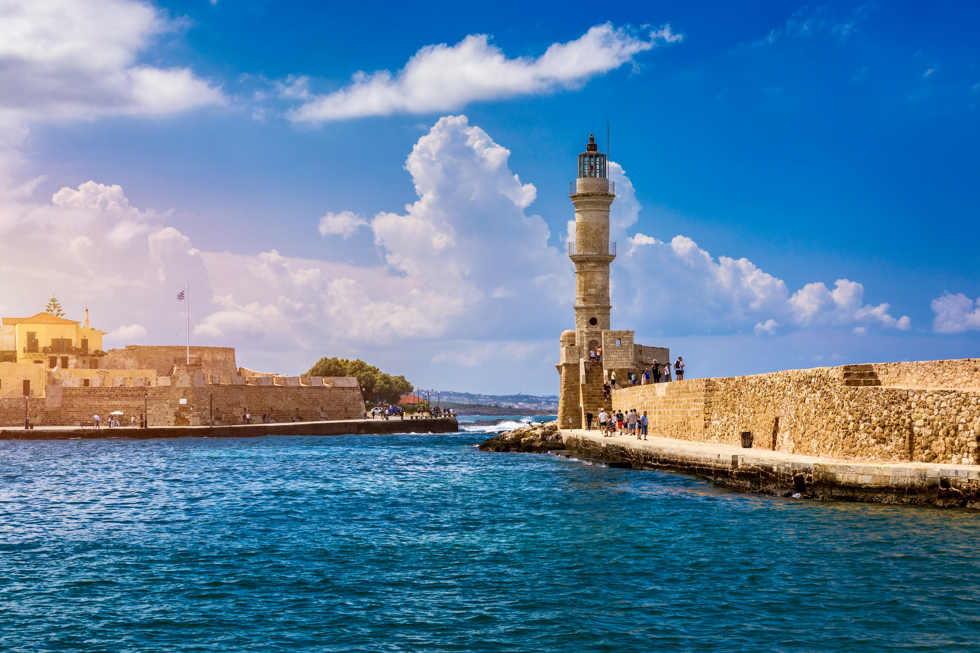 The venetian lighthouse in the old harbor of Chania