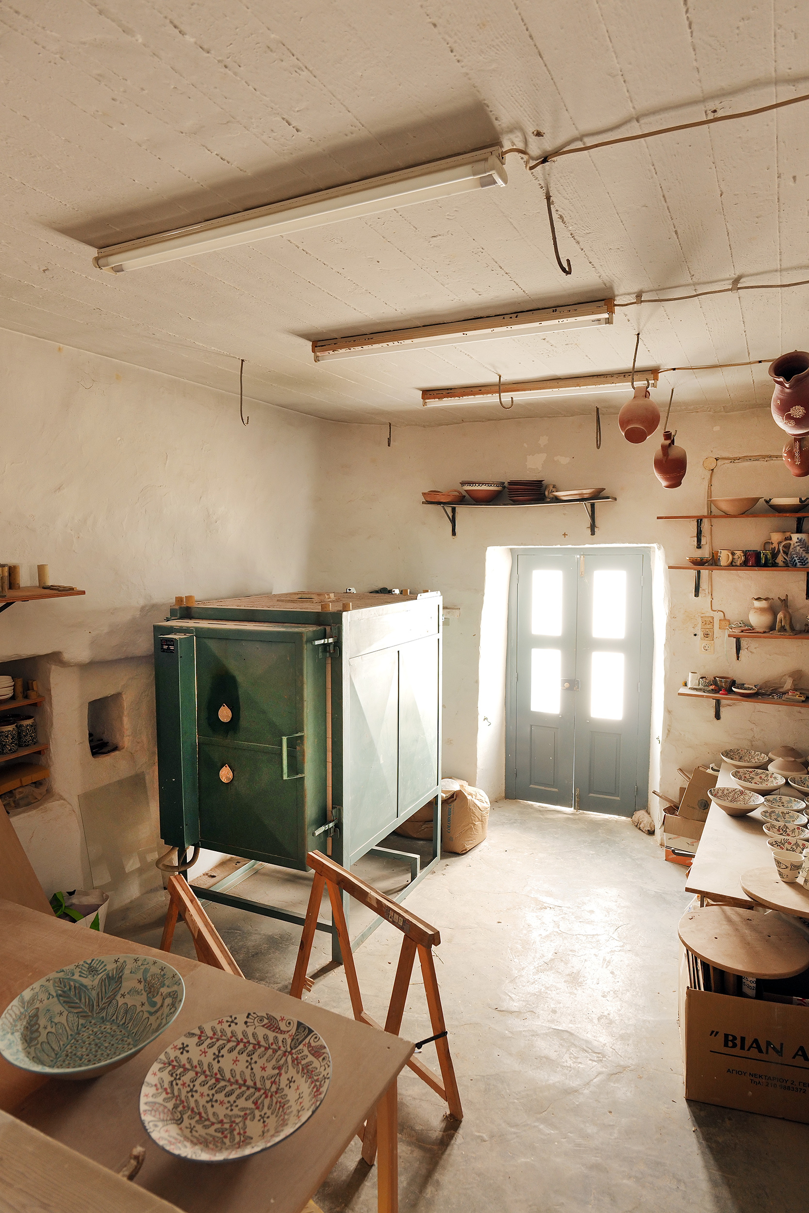 Inside the Pottery Workshops of Sifnos: the kiln room at the Lebesis workshop