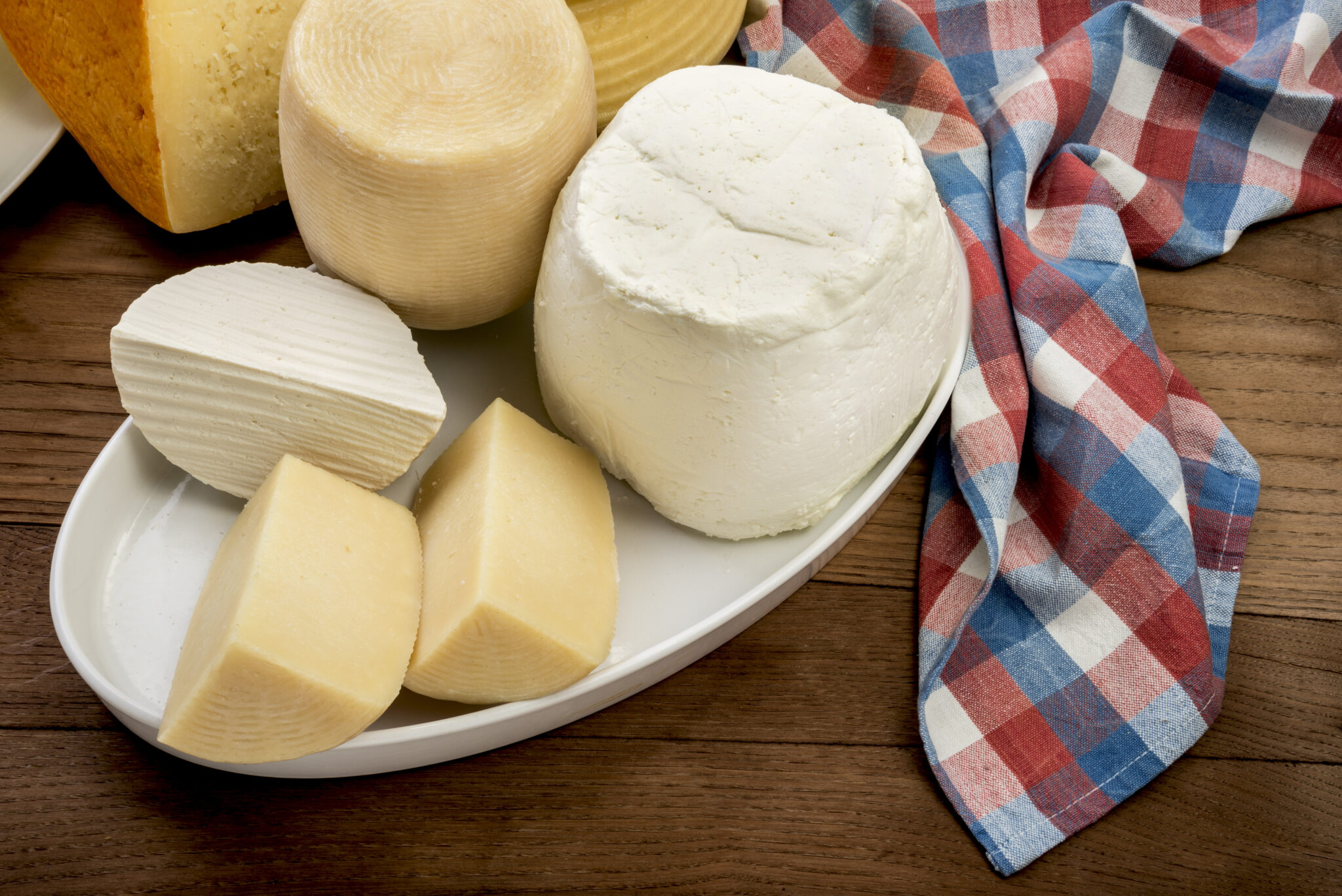 Cheeses of the South Aegean: Myzithra and olive-oil cheese on a plate