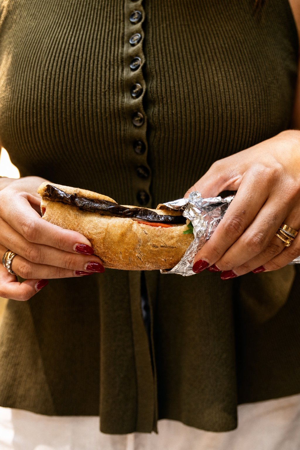 Koukaki&rsquo;s Best Places to Eat: Takis Bakery, chocolate spread being added to a slice of bread